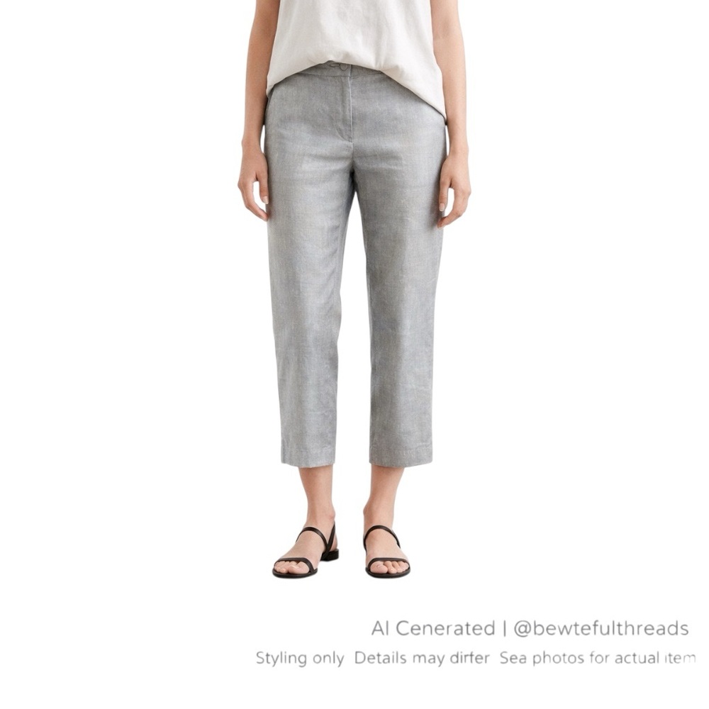 Sarah Pacini Lagenlook Linen Stretch Capri Pants Gray Shimmer Italy M 8-10